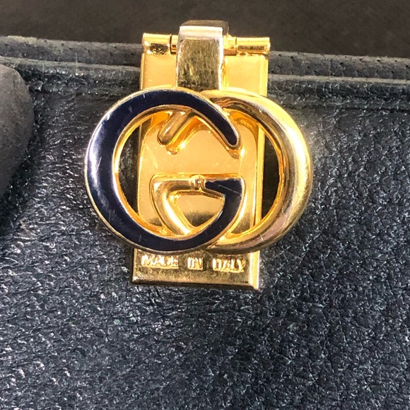 GUCCI GG Web Monogram Navy Blue Leather Coated Canvas Compact Bifold Wallet - Picture 12 of 17